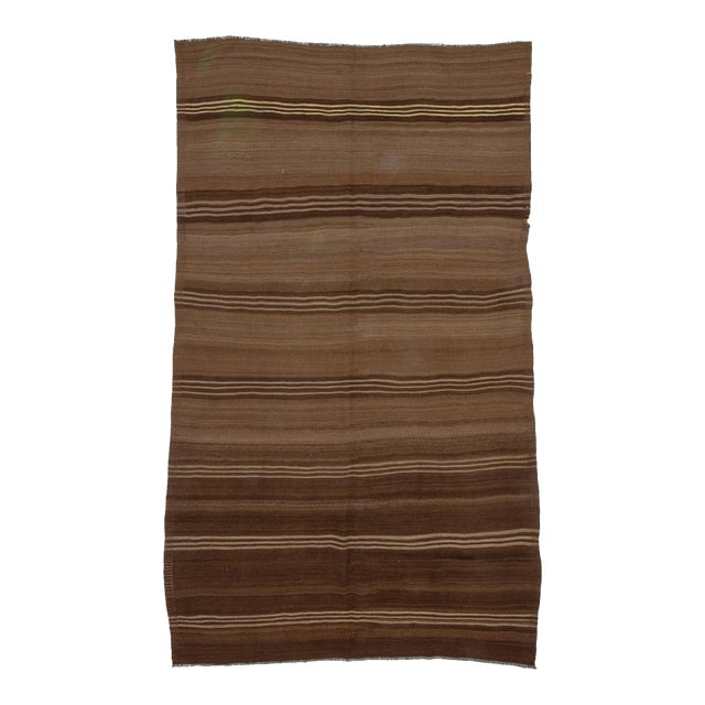 Vintage Brown Natural Wool Kilim Rug-6'1'x10'9" For Sale