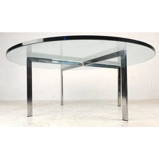Mid-Century Modern "X" Base Circular Chrome Coffee Table For Sale - Image 4 of 6