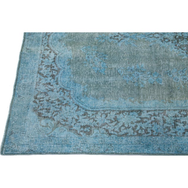 Vintage Persian Overdyed Handmade Medallion Blue Wool Rug For Sale - Image 4 of 10
