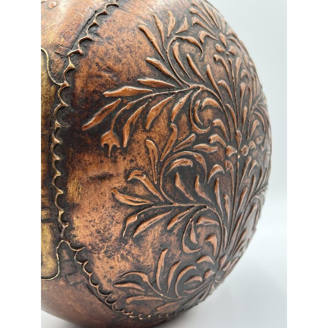 Metal Antique Tibetan Copper Tin Vessel with Floral Pattern, 1920s For Sale - Image 7 of 11
