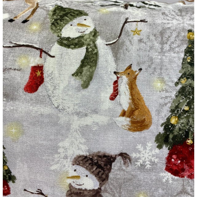 English Jolly Snowman With His Animal Friends in a Winter Wonderland Christmas Themed 20” Pillow - Made in U K For Sale - Image 3 of 11