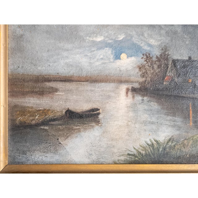 19th Century Continental European Moonlit Nocturne Landscape Painting For Sale - Image 10 of 12