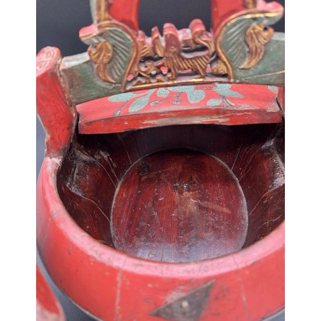 Wood Antique Chinese Red Laquer Wedding Basket For Sale - Image 7 of 11