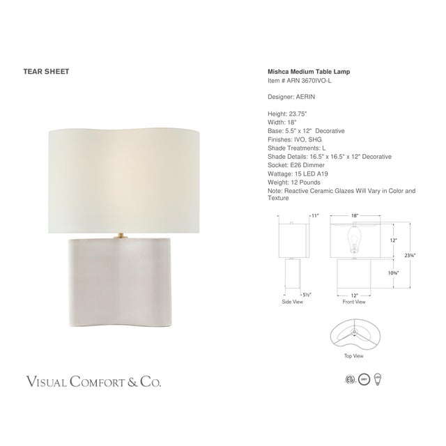 AERIN by Visual Comfort Signature Mishca Medium Table Lamp in Ivory with Linen Shade Designer: AERIN Height: 23.75" Base:...