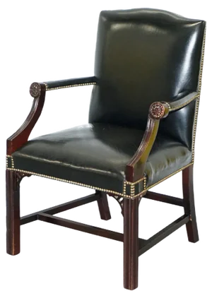 Black Leather Gainsborough Carver Armchair in the Style of Thomas Chippendale