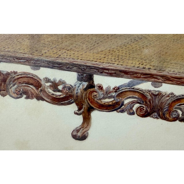 Paint Antique 19th Century Original English Caned Chaise Lounge Watercolor Painting For Sale - Image 7 of 11