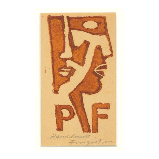 Ex Libris - PF - Original Woodcut by M. Fingesten - Early 1900 Early 1900 For Sale