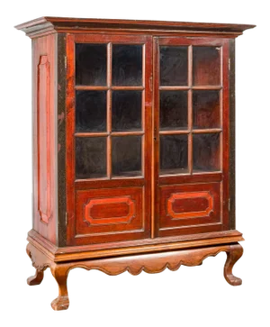 Dutch Colonial Antique Lacquered Wood Cabinet with Glass Doors and Cabriole Legs