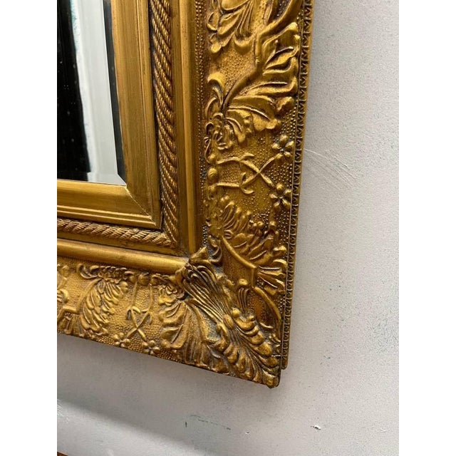 Gold Vintage Gold Leaf Mirror, Solid Wood Frame, Beveled Glass Edges, Carved Floral Pattern For Sale - Image 8 of 11