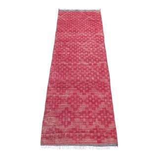 1960s Red Handmade Runner Rug - 33"x96" For Sale