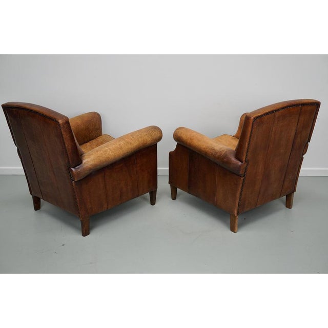 Vintage Dutch Cognac Leather Club Chairs, Set of 2 For Sale - Image 6 of 18