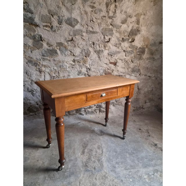 Vintage Beechwood Office Desk with Linoleum Top and Drawer, 1930s For Sale - Image 16 of 18