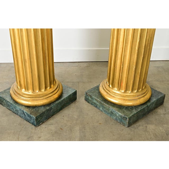 Gold French Pair of Giltwood & Marble Top Columns For Sale - Image 8 of 12