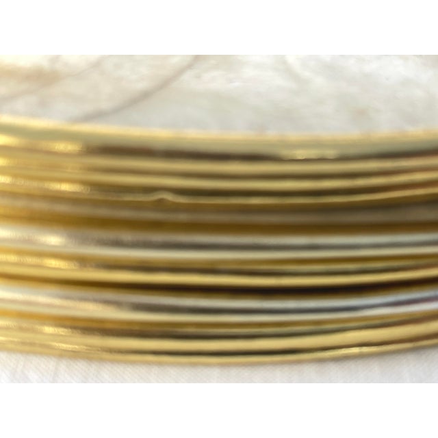 Mid 20th Century Natural Capiz Shell and Cork Round Placemat Chargers With Brass Rims - Set of 6 For Sale - Image 9 of 12