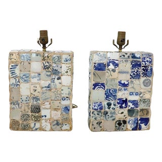 1960s Table Lamps Made from Pieces of Broken China Pottery - A Pair For Sale