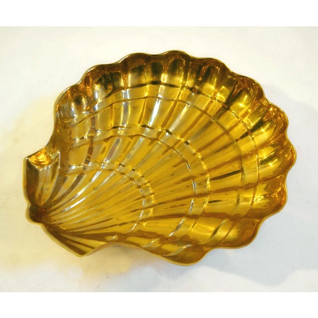 Metal Vintage Large Clam Shell Bowl in Brass For Sale - Image 7 of 7