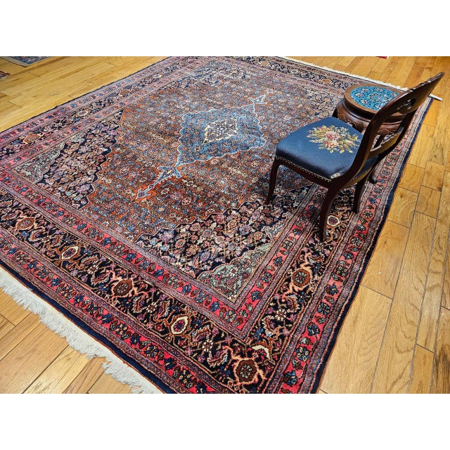 Vintage Persian Bibikabad Rug, Hand-Knotted Wool, Herati Geometric Pattern, Rust Red & Blue, 9x12 For Sale - Image 4 of 18