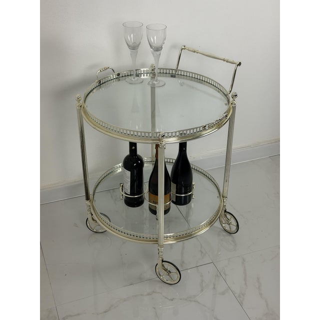 Mid-Century Modern Mid-Century Circular Chrome-Plated Brass Bar Cart, 1960s For Sale - Image 3 of 12