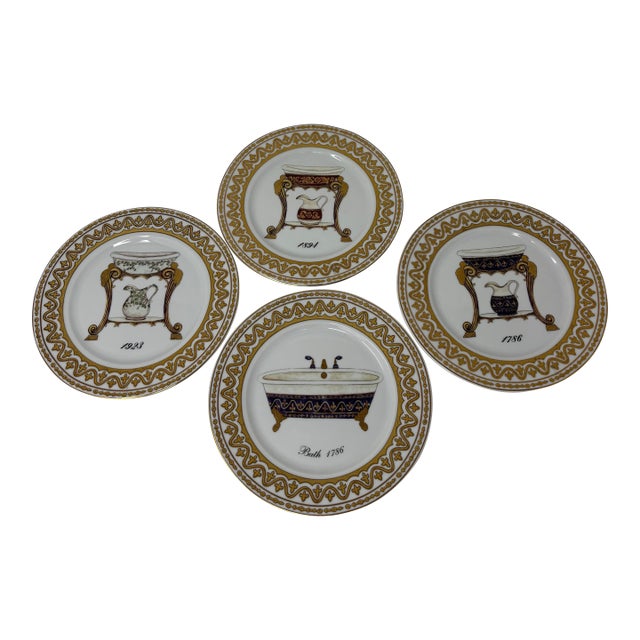 Vintage Godinger Limoges Set of 4 Dessert Plates Bath Motifs - 4 pcs For Sale