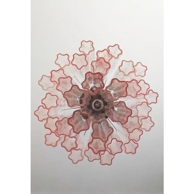 Murano Glass Tube Chandelier – 36 Glasses Transparent With Pink Shades Tube For Sale - Image 9 of 11