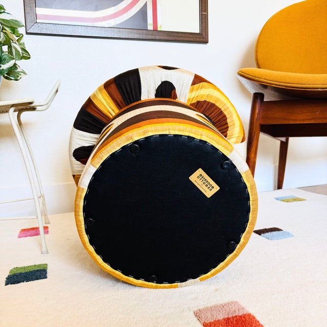 Mushroom Ottoman in Mid Century Vintage Fabric - Brown and Yellow Circles For Sale - Image 12 of 12