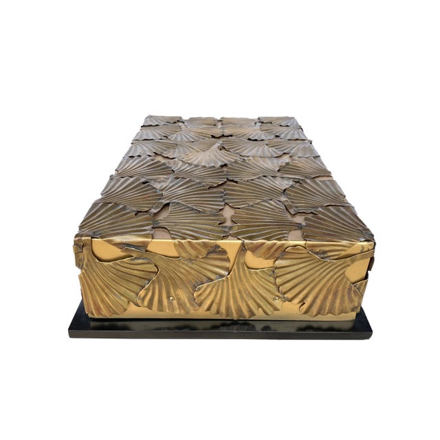 Contemporary Art-Deco Style Sculptured Brass Gingko Leaf Accessory Box, by Laura Kirar For Sale - Image 3 of 12
