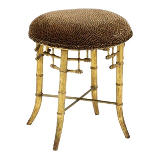 Early 1900s Antique English Gilt Faux Bamboo Stool For Sale