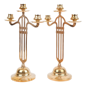 Vintage Three-Armed Candlesticks in Brass, 1920s, Set of 2