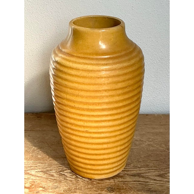 Vintage Boho Glazed Ceramic Ribbed Vase For Sale In West Palm - Image 6 of 10
