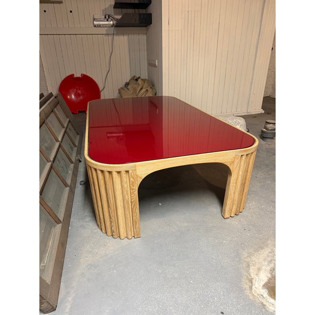 Bordeaux red. Unmarked, brand new condition. A roomy and sturdy coffee table that is a real statement piece for any...