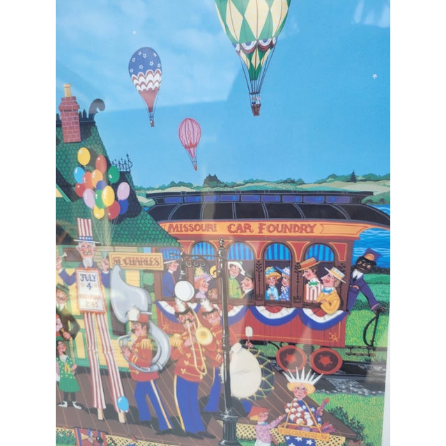 Metal Vintage Artist Proof Signed America Celebrates Freedom Framed Whimsical Americana Bright Carnival Art by Ann Thompson For Sale - Image 7 of 9
