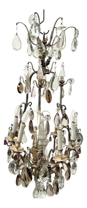 Louis XV Style Cage Chandelier with Pendants, Late 19th Century