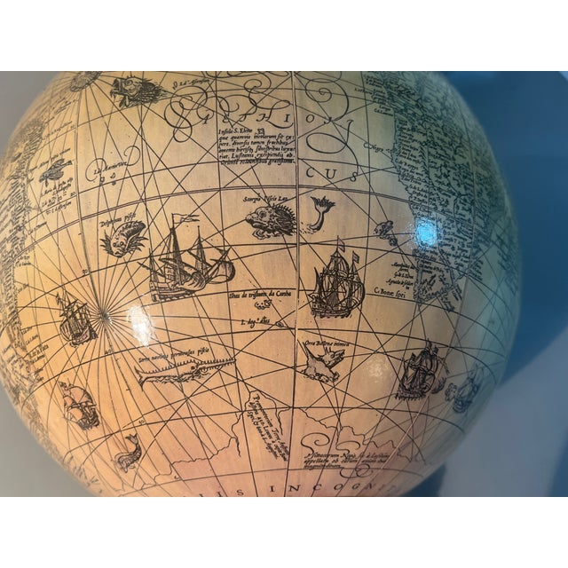 17th Century Replica World Globe Jodocus Hondius Style on Stand With Illustrations For Sale - Image 14 of 14