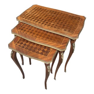 Antique Louis XV French Parquetry Top Nest of Tables, 1920s, Set of 3 For Sale