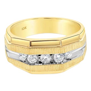 Diamond Wedding Band with Satin Finish .50cttw 10k Yellow Gold, Size 6 For Sale