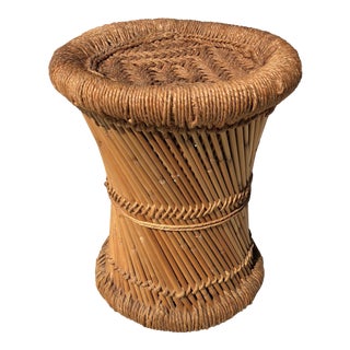 1960s Boho Chic Rattan Woven Rustic Plant Stand For Sale