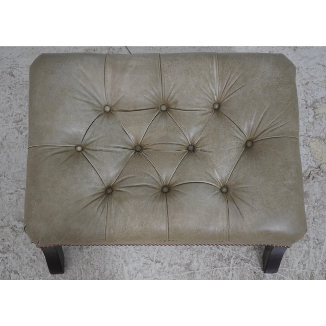 Green Tufted Leather Lounge Chair W. Ottoman For Sale - Image 16 of 18