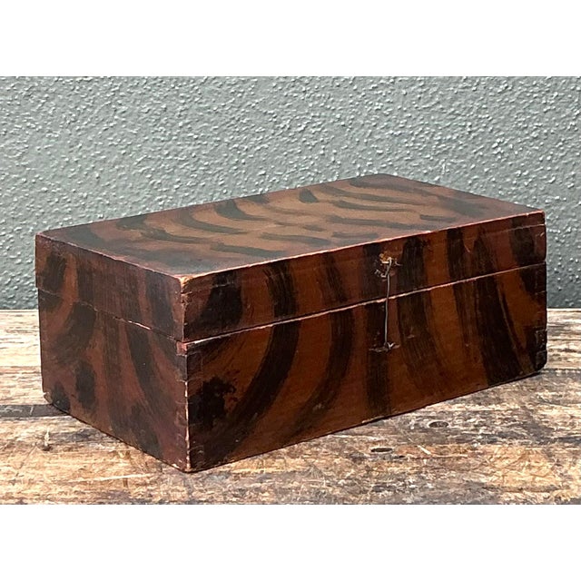 Mid 20th Century Vintage Hand Painted Tiger Stripe Primitive Box For Sale - Image 5 of 12
