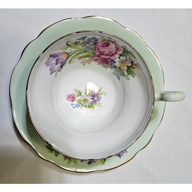 1940s Foley Tulip Tea Cup & Saucer in Light Mint | Chairish