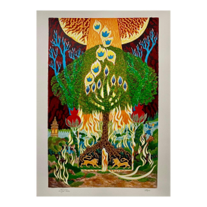 Baruch Nachshon, Large Surrealist Baruch Nachshon Kabbalah Art Judaica Lithograph Israeli Art