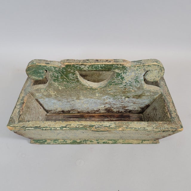 Dark Green Early 19th Century Paint-Decorated Pine Utensil Carrier Tray For Sale - Image 8 of 9