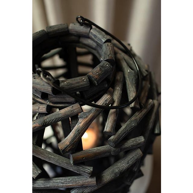 Contemporary Organic Modern Black Wood Twig Lantern For Sale - Image 3 of 5