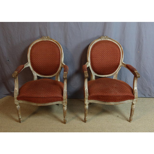 Louis XVI Cabriolet Armchairs, 1920s, Set of 7 For Sale - Image 9 of 11