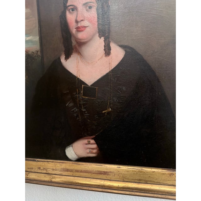 Onyx 19th Century Oil Portrait of a Lady in Antique Giltwood Frame - Unsigned For Sale - Image 8 of 12