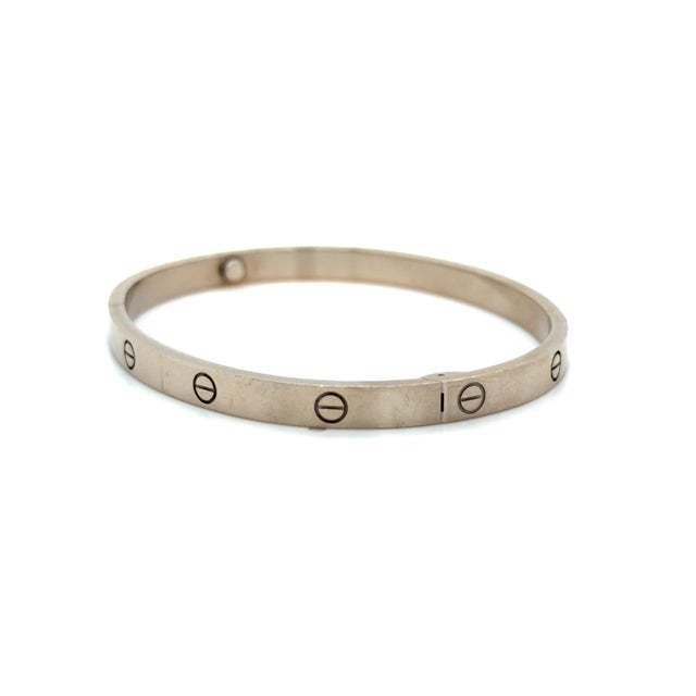 Metal Cartier, Love Medium Model Bangle Bracelet, 18k White Gold, Size 18 For Sale - Image 7 of 11