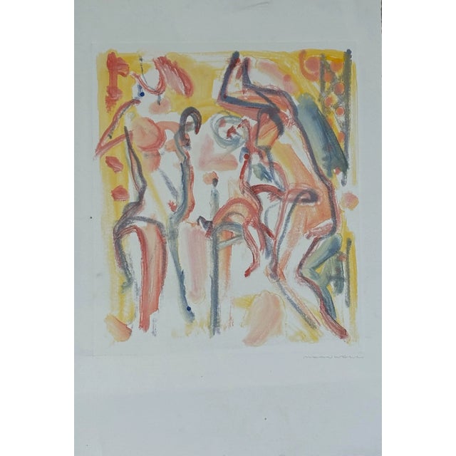 Monoprint Painting on Paper of Three Nude Abstract Figures. 15" W x 22" H I imagine these three figures dancing together....