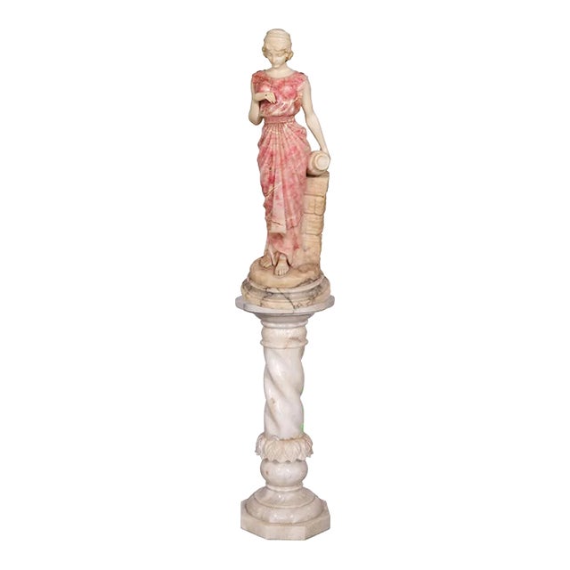 Late 19th Century Italian Marble & Alabaster Sculpture With Pedestal For Sale