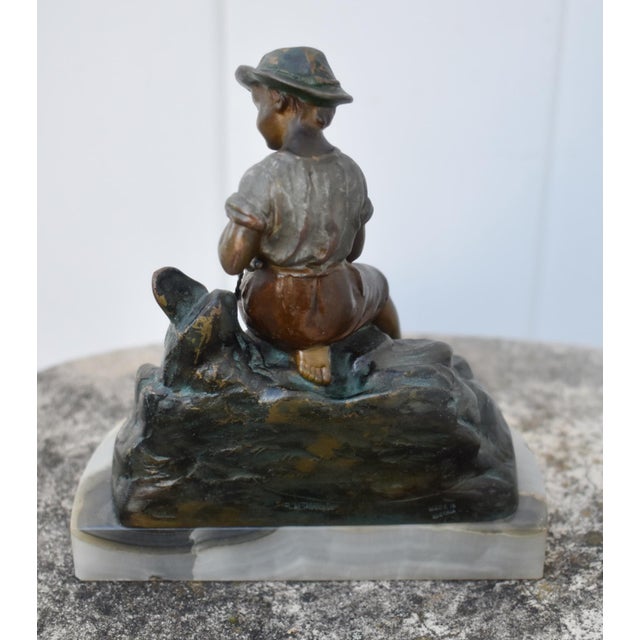 Heinrich W Hirschen Bronze Fishing Boy Antique Austrian Figure With Onyx Base For Sale - Image 10 of 17