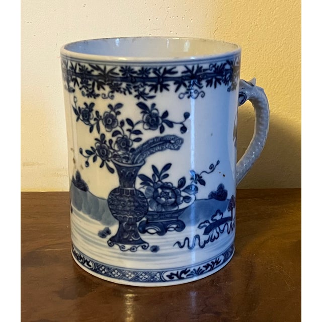 Ceramic Large Antique 18th Century Chinese Export Blue & White Porcelain Tankard Mug For Sale - Image 7 of 11