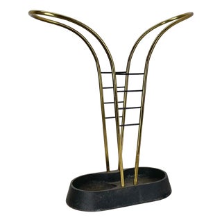 Mid-Century Modernist Bauhaus Metal Brass Umbrella Stand, Germany, 1950s For Sale